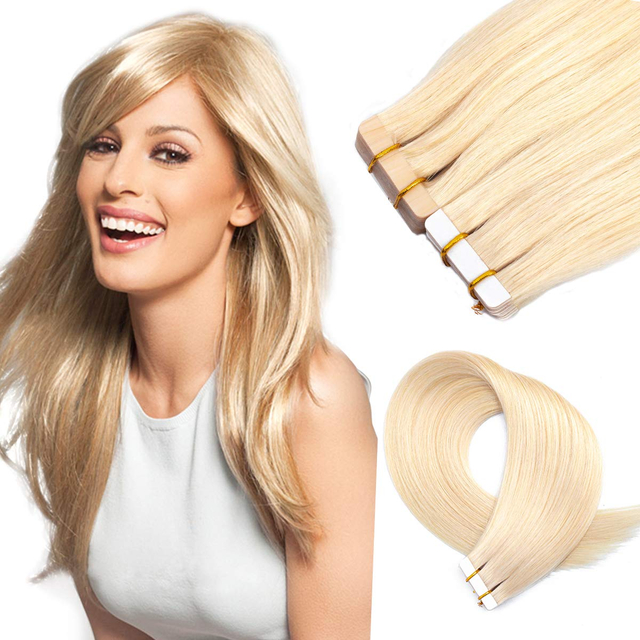 Tape in Hair Thick Ends Extension 12Inch Double Sided Hair Extension Color 613 Bleach Blonde Skin Weft Real Tape Hair Extensions Tape Human Hair Extensions 100% Real Hair Seamless Hair