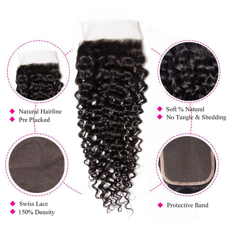 Lace Closure Curly 4X4 Brizilian Virgin Human Hair Closure Curly Wave Hair Closure Natural Black Color