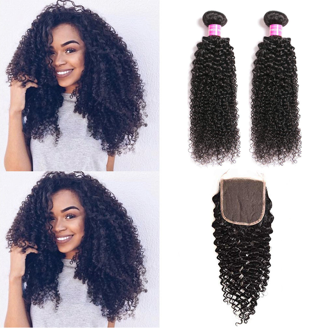 Quentina Brazilian Jerry Curly 3 Bundles Hair Weft With 4*4 Lace Closure