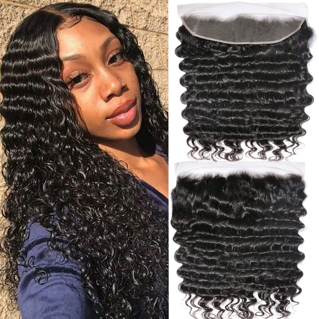  Brazilian Deep Wave Lace Frontal Closure 13X4 Ear to Ear Free Part Swiss Lace Frontal 100% Unprocessed Brazilian Virgin Human Hair Natural Color