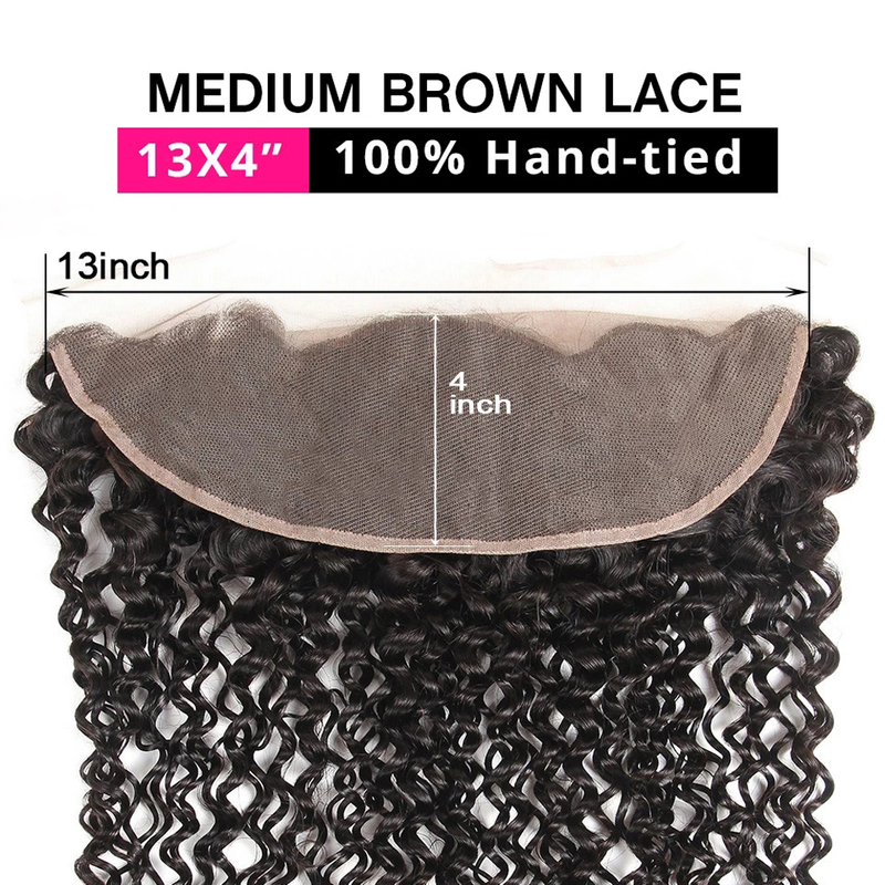 10A Brazilian Virgin Hair Curly Wave 13x4 Lace Frontal with Baby Hair Free Part Unprocessed Human Hair Natural Black