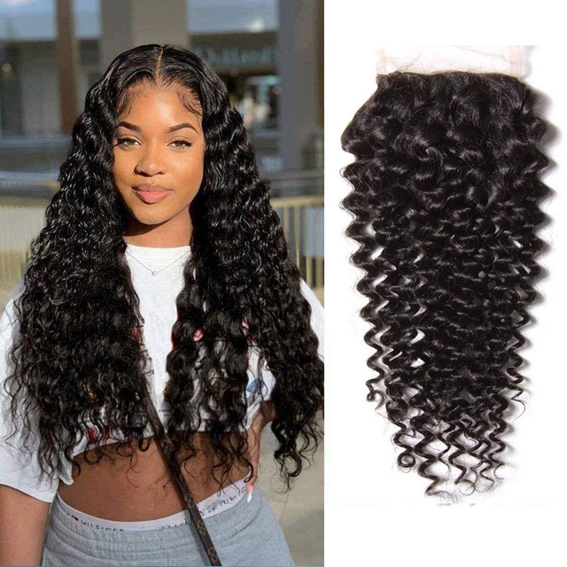 Lace Closure Curly 4X4 Brizilian Virgin Human Hair Closure Curly Wave Hair Closure Natural Black Color
