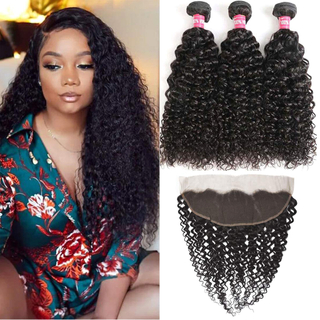 Quentina Brazilian Jerry Curly 3 Bundles Hair Weft With 13*4 Lace Closure 