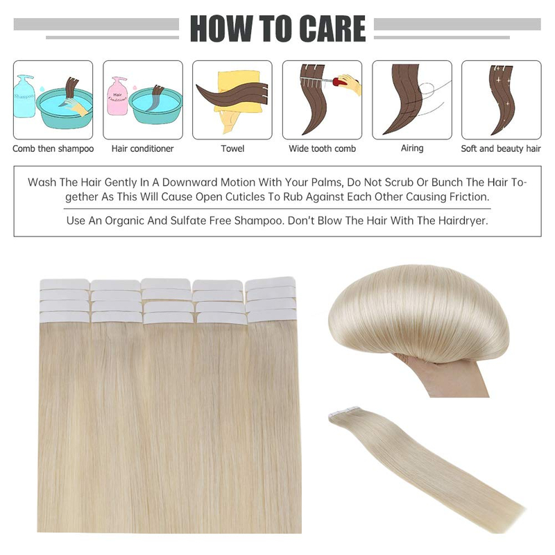 Tape Hair Extensions Brazilian Real Human Hair Color 60 Platinum Blonde Seamless Skin Weft Tape ins 20 Pcs Pu Tape in Hair Extension American White Tape Adhesive in Extensions 50 Grams