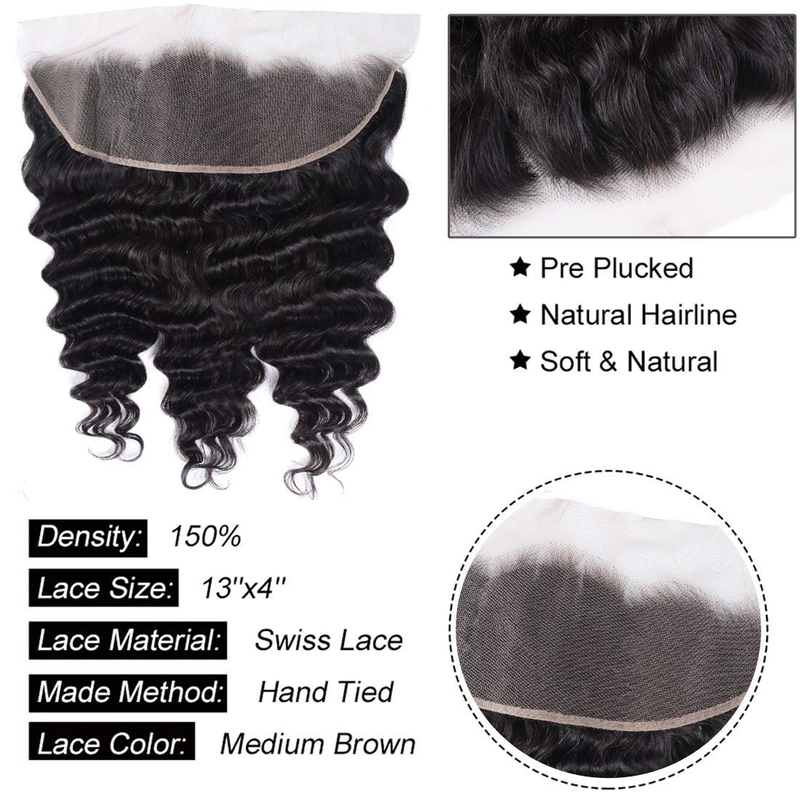 Brazilian Loose Deep Wave 13X4 Lace Frontal,100% Unprocessed Human Virgin Hair Loose Deep Curly Natural Color 