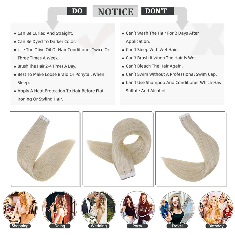 Tape Hair Extensions Brazilian Real Human Hair Color 60 Platinum Blonde Seamless Skin Weft Tape ins 20 Pcs Pu Tape in Hair Extension American White Tape Adhesive in Extensions 50 Grams