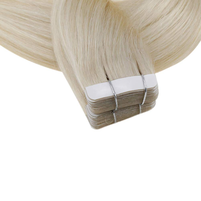 Tape Hair Extensions Brazilian Real Human Hair Color 60 Platinum Blonde Seamless Skin Weft Tape ins 20 Pcs Pu Tape in Hair Extension American White Tape Adhesive in Extensions 50 Grams