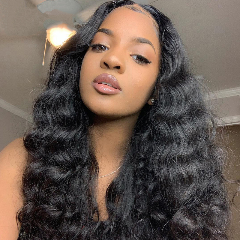 Loose Deep Wave 4x4 Lace Front Wigs Human Hair with Baby Hair Brazilian Virgin Hair Human Hair Wigs for Black Women 150% Density Swiss Lace Pre Plucked Natural Hairline 