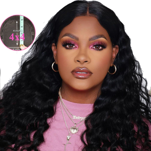 Loose Deep Wave 4x4 Lace Front Wigs Human Hair with Baby Hair Brazilian Virgin Hair Human Hair Wigs for Black Women 150% Density Swiss Lace Pre Plucked Natural Hairline 