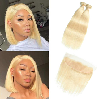 Blonde Hair 2 Bundles with Frontal Straight Hair 