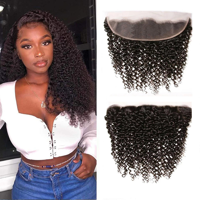 10A Brazilian Virgin Hair Curly Wave 13x4 Lace Frontal with Baby Hair Free Part Unprocessed Human Hair Natural Black