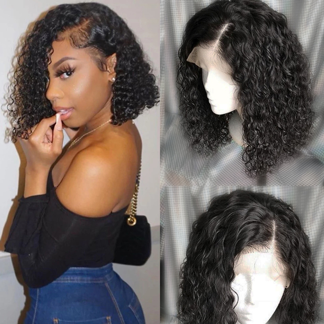 Quentina Jerry Curly 13x4 Lace Front Human Hair Wigs for Black Women 150% Density Unprocessed Brazilian Human Hair Pre Plucked with Baby Hair Natural Black Color