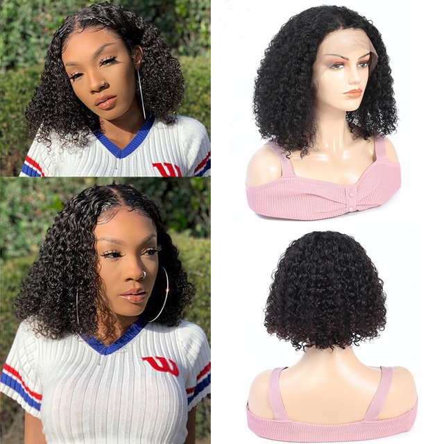 Quentina Jerry Curly Bob Wigs Brazilian Virgin Human Hair Lace Front Wig For Black Women 4X4 Lace Closure Wig Pre Plucked with Baby Hair Natural Black