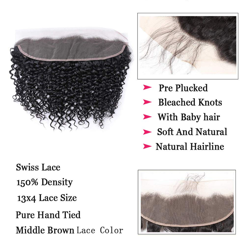 Quentina Brazilian Jerry Curly 3 Bundles Hair Weft With 13*4 Lace Closure 