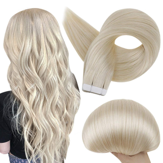 Tape Hair Extensions Brazilian Real Human Hair Color 60 Platinum Blonde Seamless Skin Weft Tape ins 20 Pcs Pu Tape in Hair Extension American White Tape Adhesive in Extensions 50 Grams